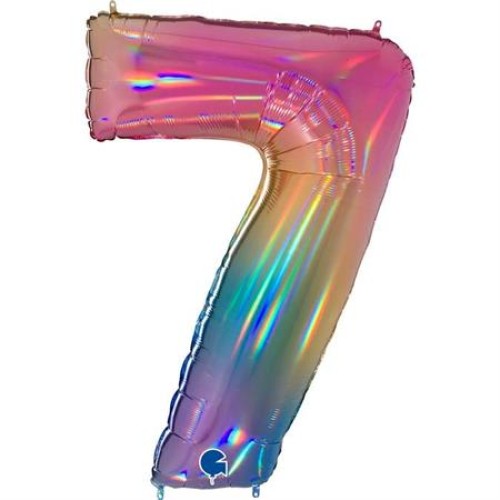 Foil balloon "NUMBER 7" holo glitter rainbow