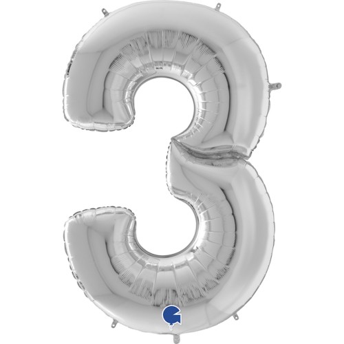 Foil balloon "NUMBER 3" silver, large