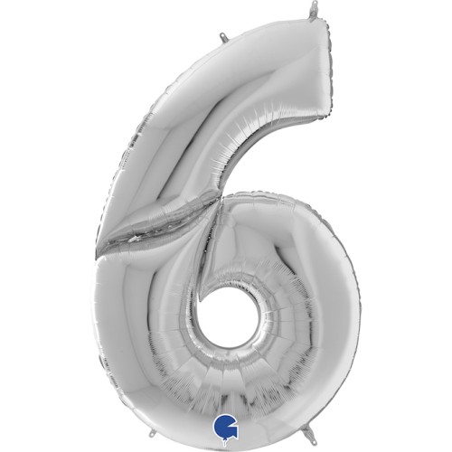 Foil balloon "NUMBER 6" silver, large