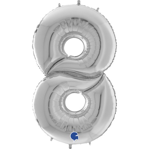 Foil balloon "NUMBER 8" silver, large