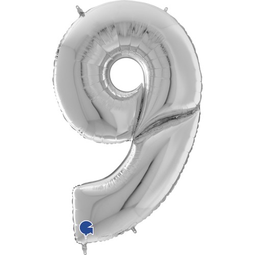 Foil balloon "NUMBER 9" silver, large